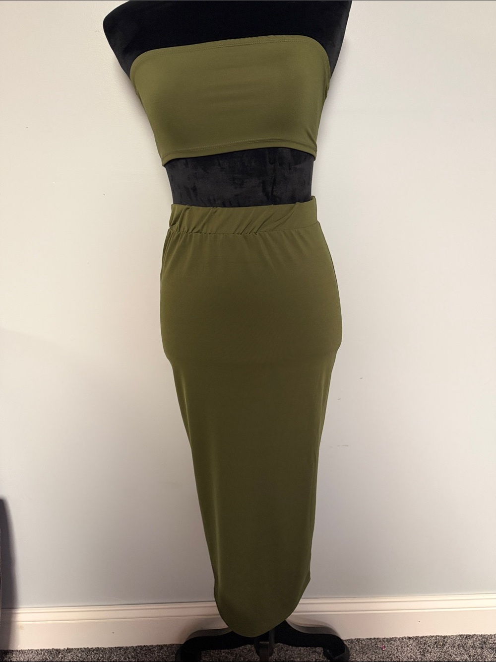 Strapless Olive Green Two-Piece Dress